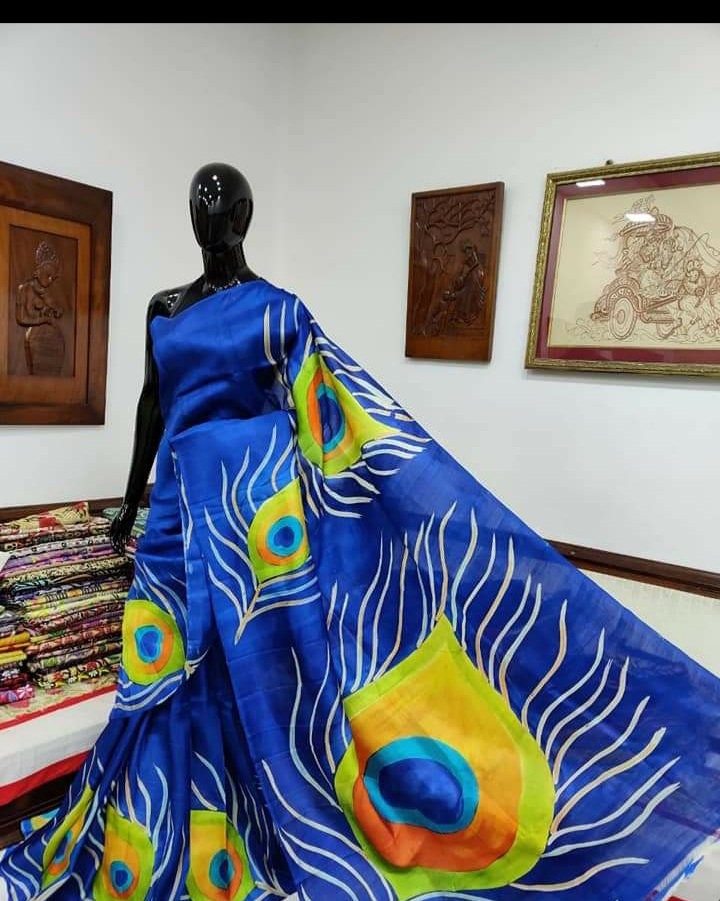 Authentic Murshidabad Silk Saree All Over Hand Paint Work Pure Handloom Soft Murshidabadi Silk Sari With Blouse Piece | Gift For Durga Puja