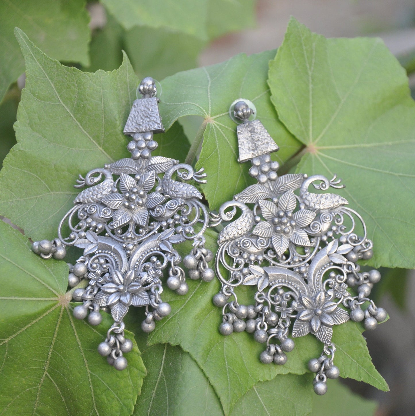 Indian Traditional Earring, Black polish Peacock Dangle Earring