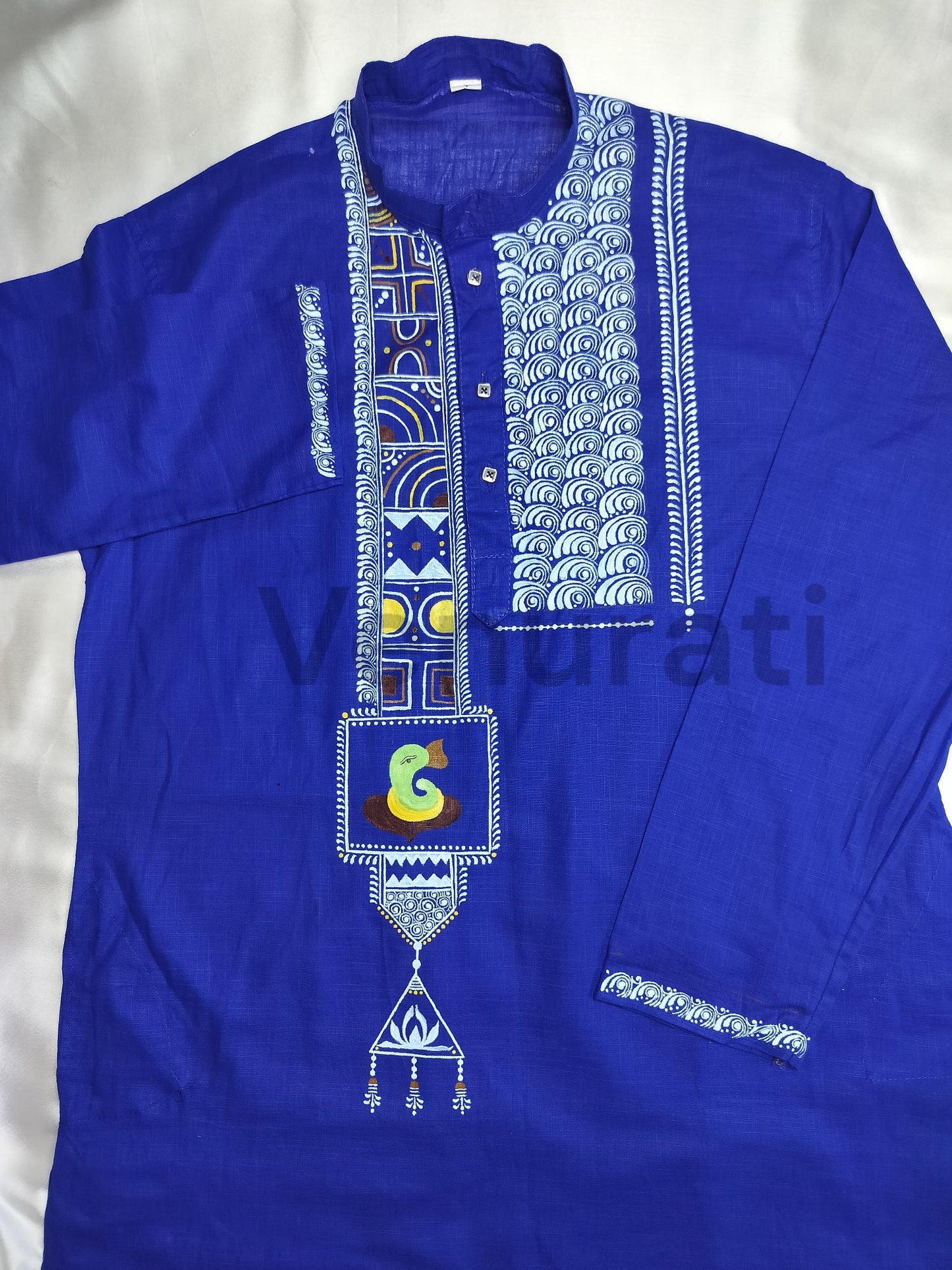 Hand painted Pure Cotton Kurta for Men's, Indian Style Men's Kurta, Handpaint Punjabi for Men's, Gift for Dad