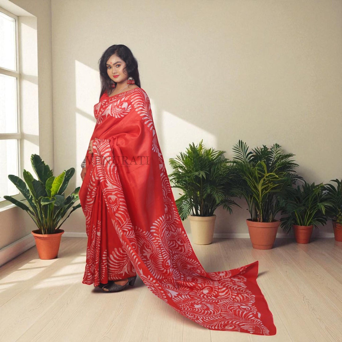 Pure Silk Saree With Blouse Piece, Authentic Murshidabad Silk Saree with Silk mark Certificate, Hand Paint Silk Saree, Silk Sari for Women
