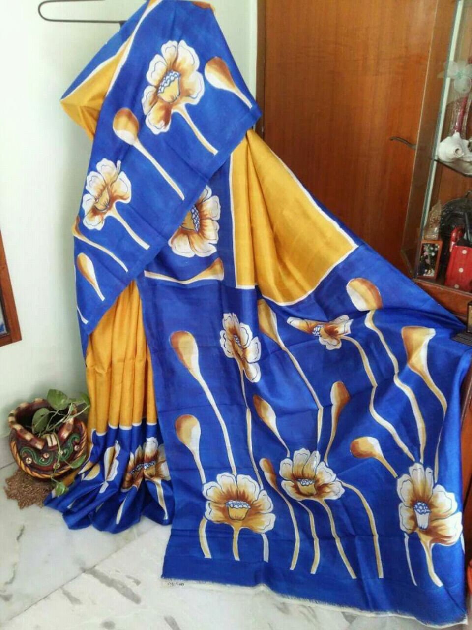 Authentic Murshidabad Silk Saree All Over Hand Paint Work Pure Handloom Soft Murshidabadi Silk Sari With Blouse Piece | Gift For Durga puja