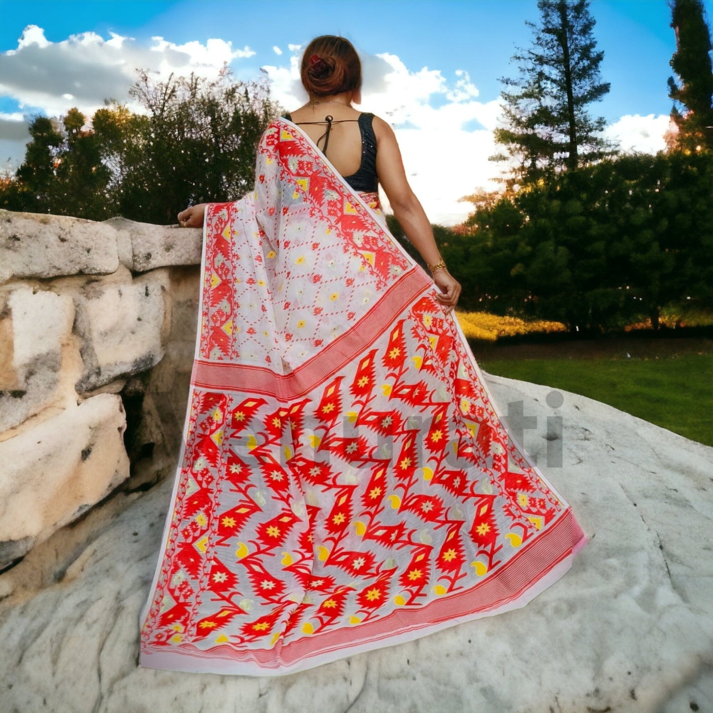 Dhakai Jamdani Saree - Handwoven Elegance from Bengal, Pure Jamdani Work Cotton Saree Regular Wear Saree Gift For Mom