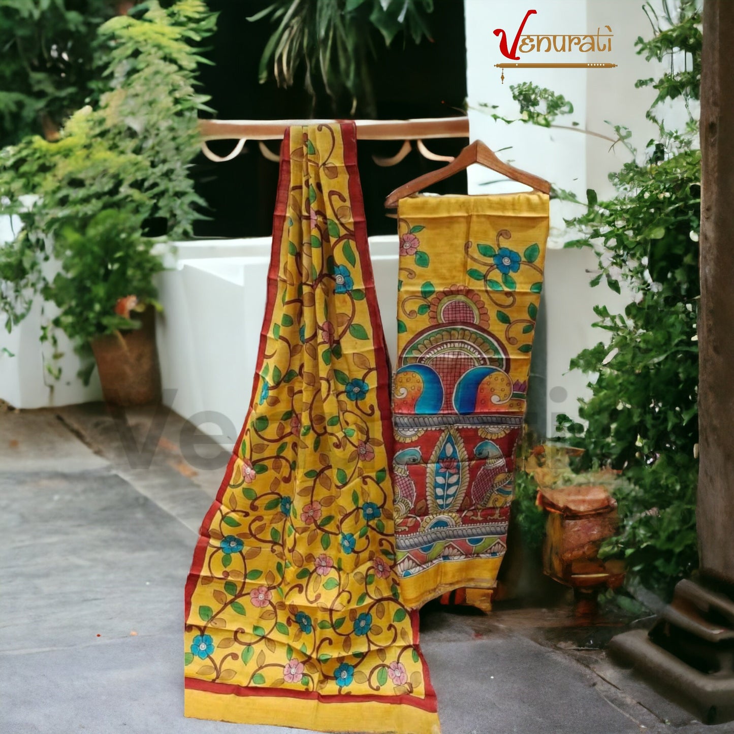Authentic Kalamkari Design Salwar Suit Piece Set With SILK MARK Designer Bollywood Kurtis by VENURATI