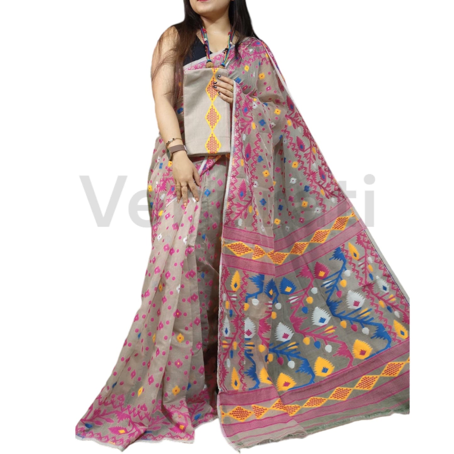 Cotton Soft Jamdani Saree Rich Texture And Work All Over Jamdani Work , Soft Dhakai Jamdani Saree Authentic Soft Jamdani Sari With B.P