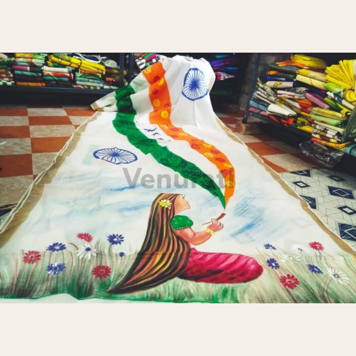 Tri Color Kerala Cotton Saree for Indian Independence Day, Tiranga Saree for 15th August, Soft Cotton Saree, Hand Painted Cotton Saree