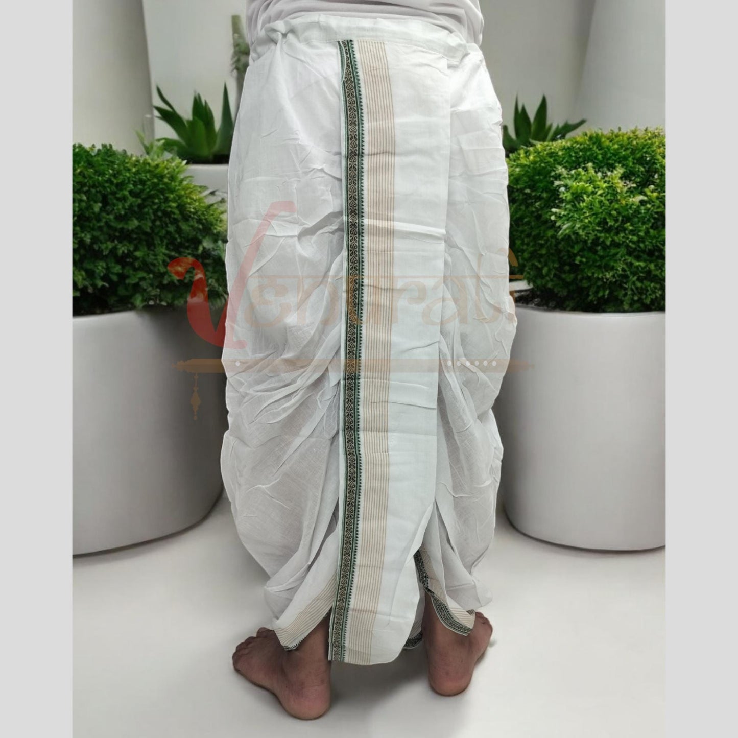 VENURATI Ready to Wear Pure Cotton White Traditional Dhoti for Men's | Free Size White Dhoti for Mens | Ready Made Dhoti Pant for Mens