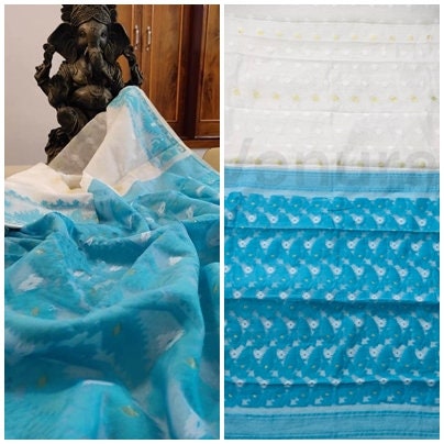 Handcrafted Designer Dhakai Jamdani Saree Rich Texture Jamdani Work, Soft Dhakai Jamdani Saree Authentic Dhakai from West Bengal