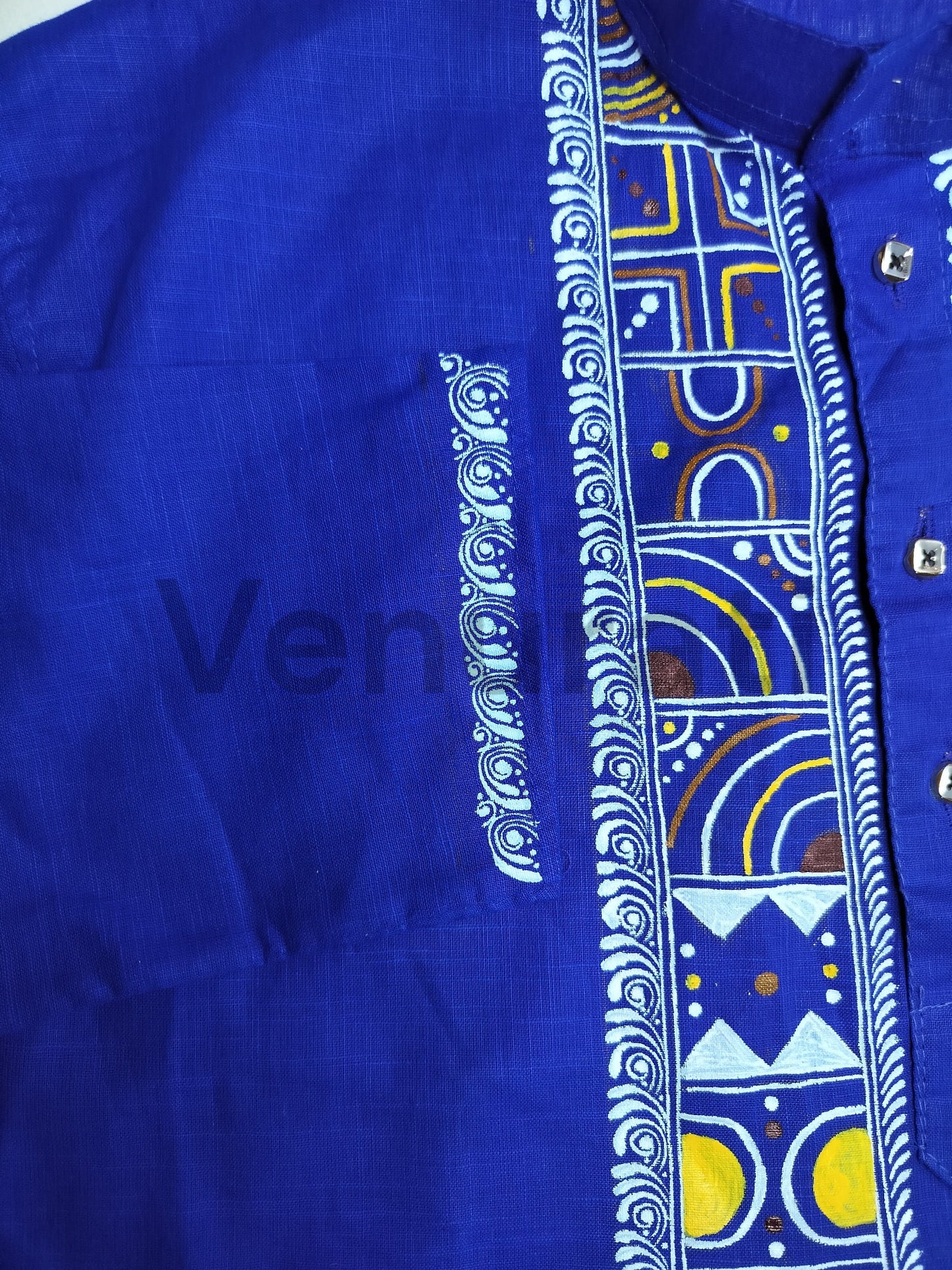 Hand painted Pure Cotton Kurta for Men's, Indian Style Men's Kurta, Handpaint Punjabi for Men's, Gift for Dad