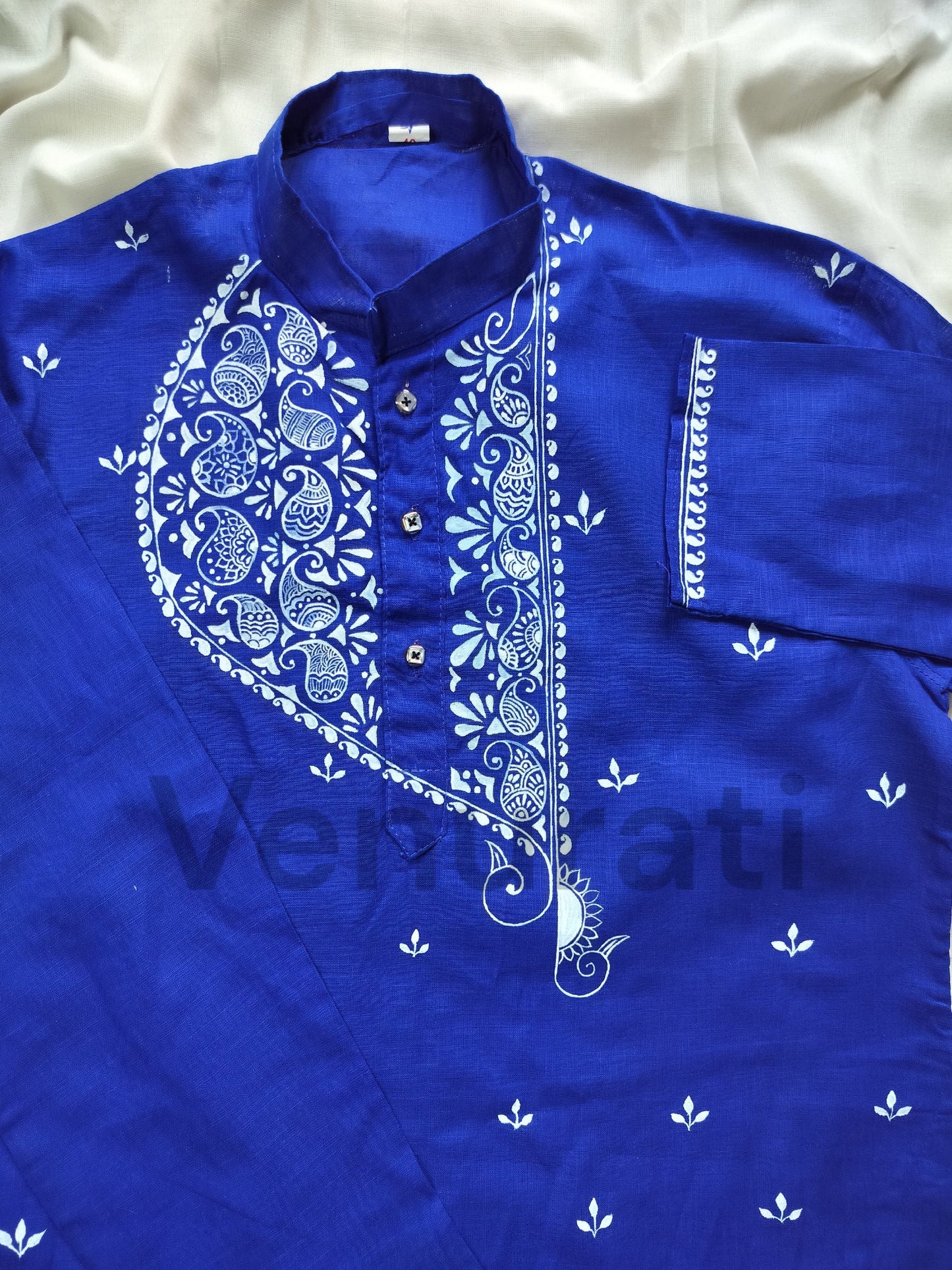 Hand painted Pure Cotton Kurta for Men's, Indian Style Men's Kurta, Handpaint Punjabi for Men's, Gift for Him