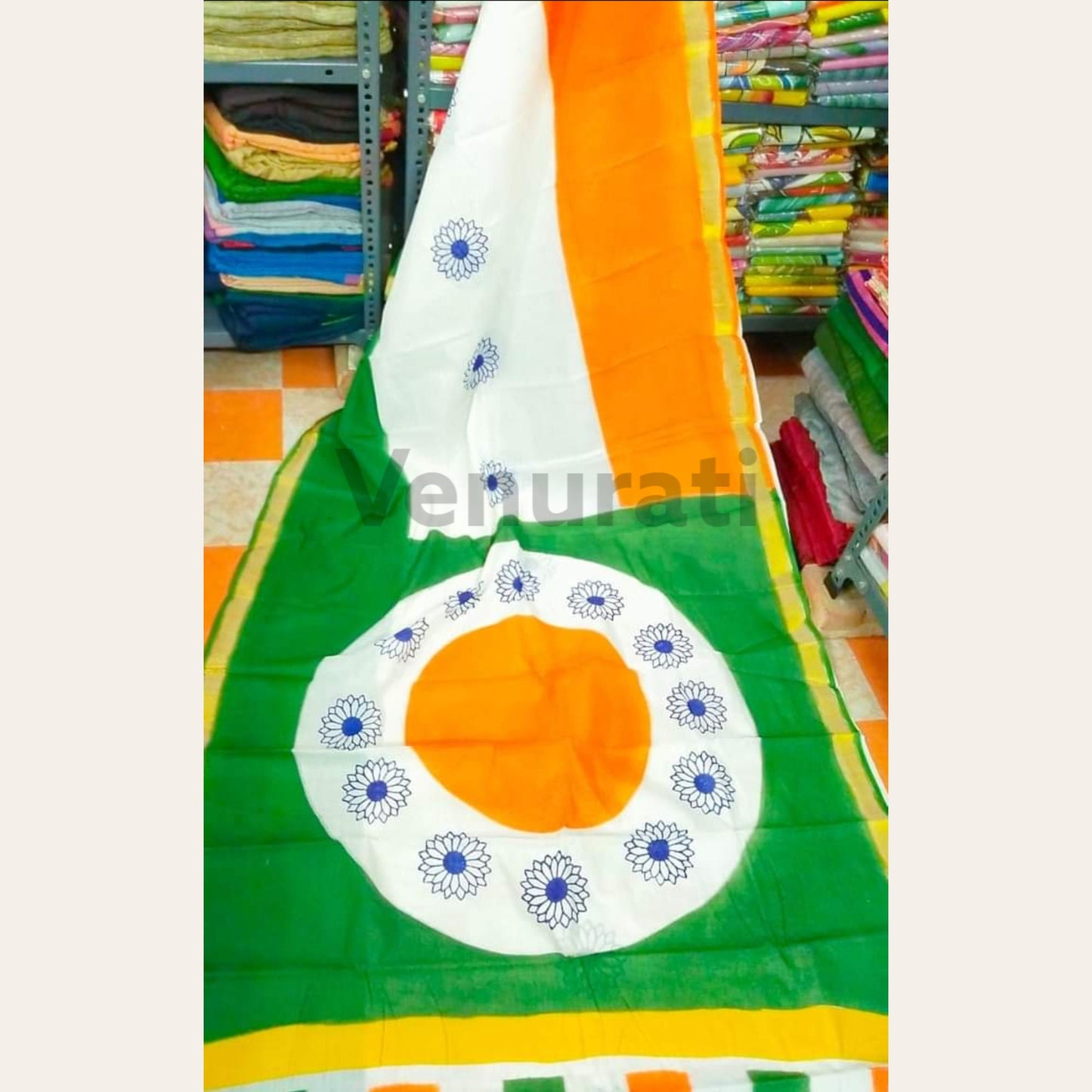 Tri Color Kerala Cotton Saree for Indian Independence Day, Tiranga Saree for 15th August, Soft Cotton Saree, Hand Painted Cotton Saree