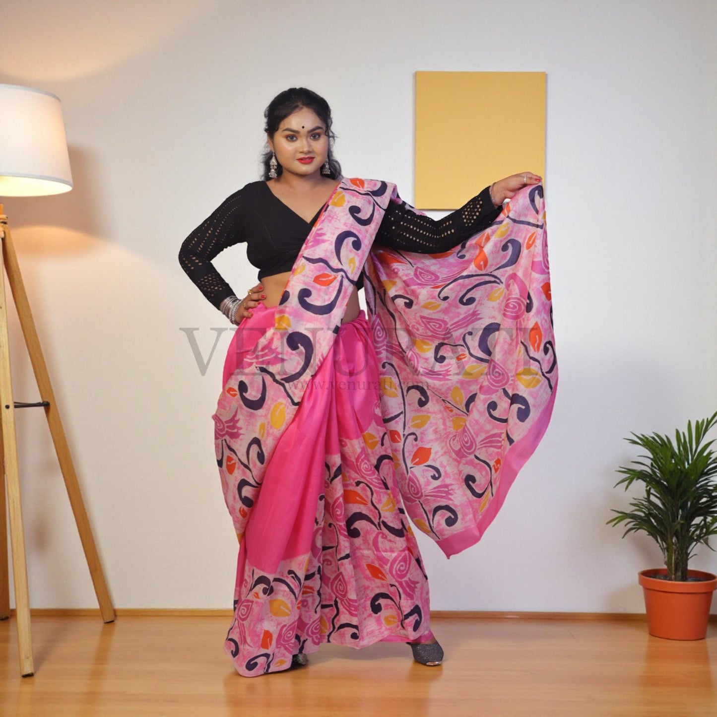 Pure Silk Saree With Blouse Piece, Authentic Murshidabad Silk Saree with Silk mark Tag, Batik Paint Silk Saree, Handmade Silk Sari for Women