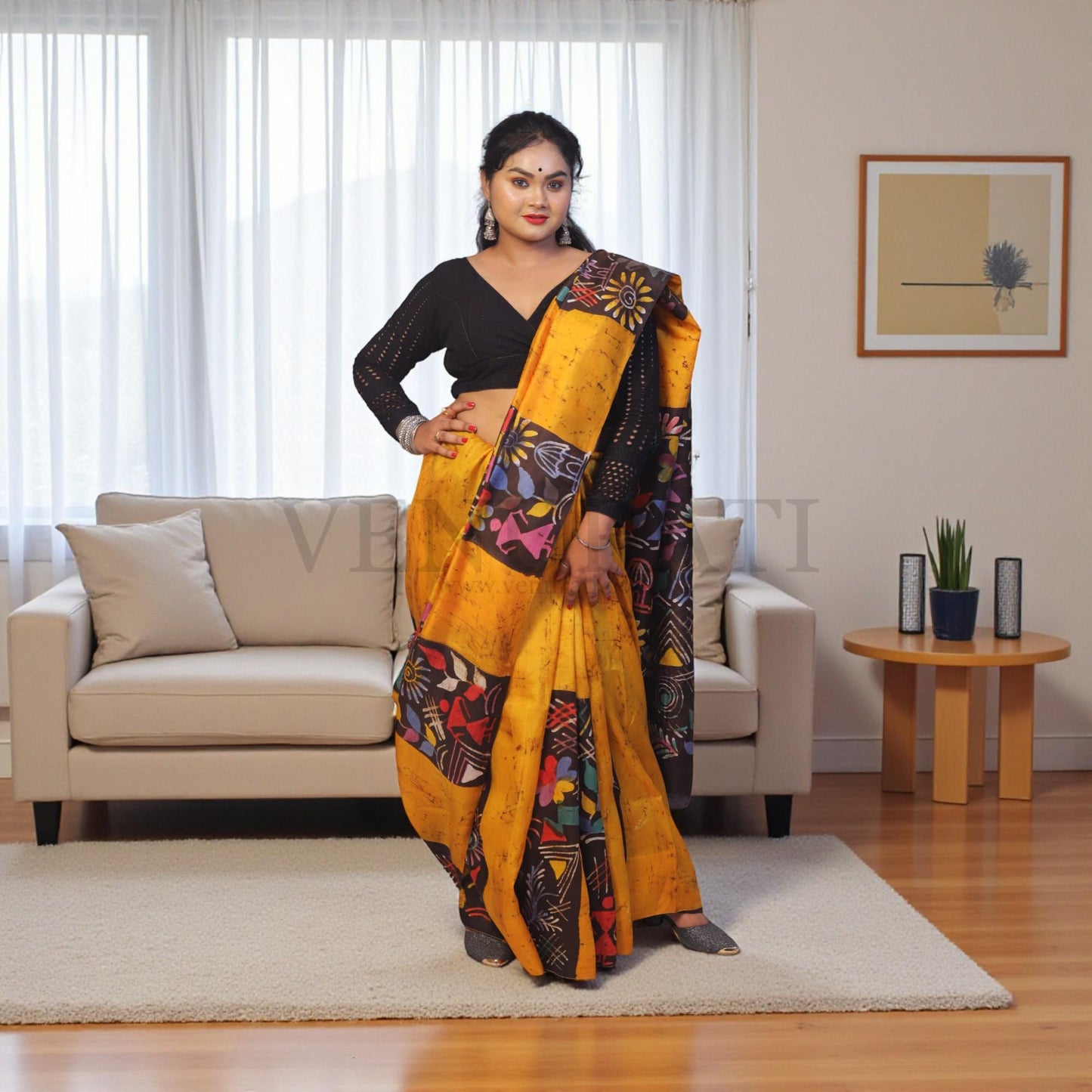 Pure Silk Saree With Blouse Piece, Authentic Murshidabad Silk Saree with Silk mark Tag, Batik Paint Silk Saree, Handmade Silk Sari for Women