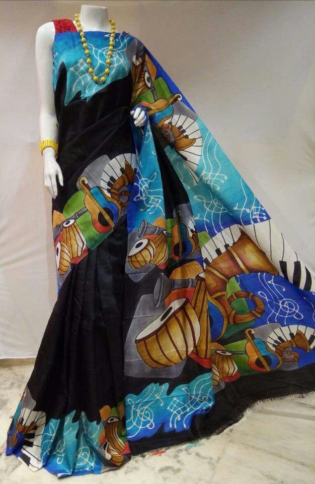 Authentic Murshidabad Silk Saree All Over Hand Paint Work Pure Handloom Soft Murshidabadi Silk Sari With Blouse Piece | Gift For Anniversary