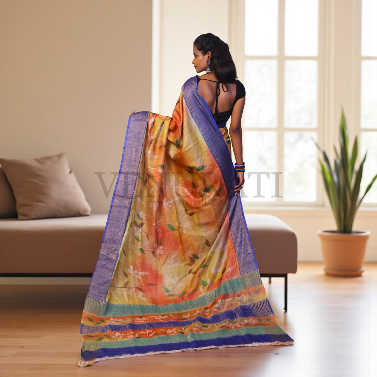 Pure Silk Saree With Blouse Piece, Authentic Zari Tussar Silk Saree with Silk mark, Hand Paint Silk Saree, Tassar Silk Sari for Women