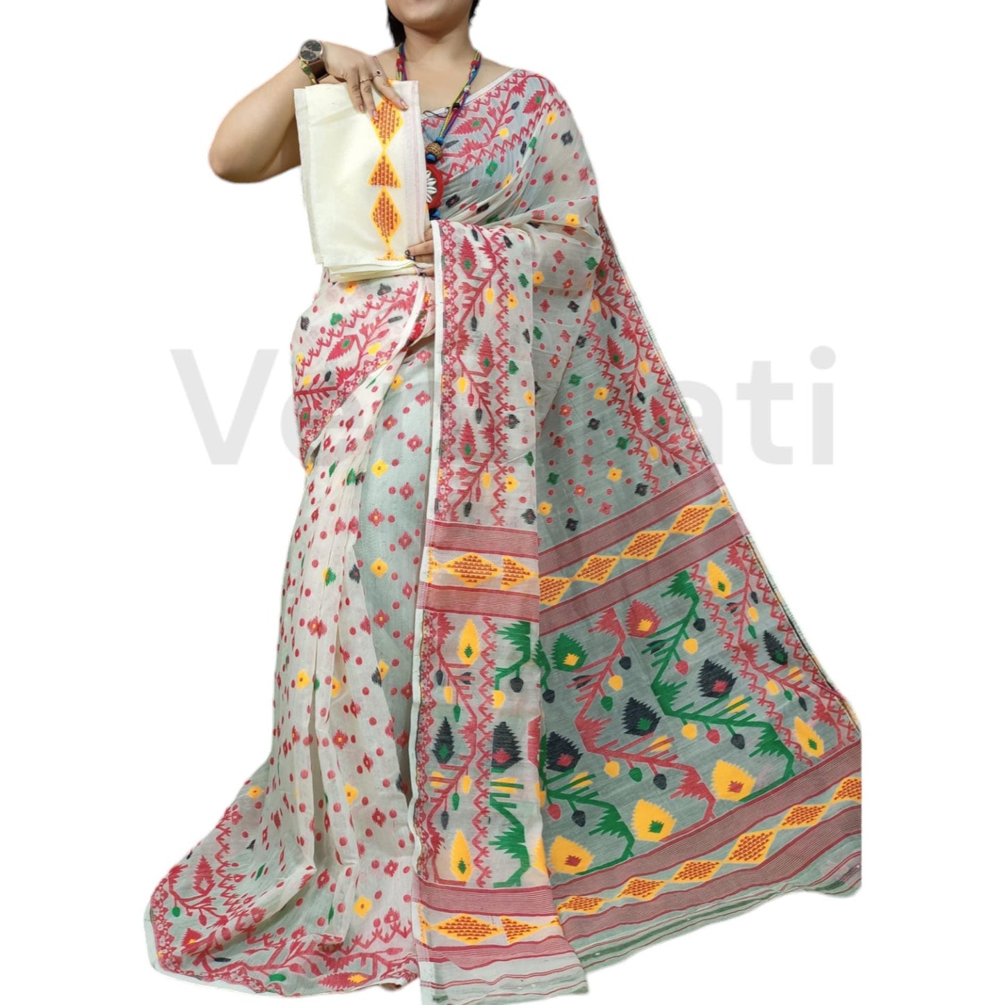 Cotton Soft Jamdani Saree Rich Texture And Work All Over Jamdani Work , Soft Dhakai Jamdani Saree Authentic Soft Jamdani Sari With B.P