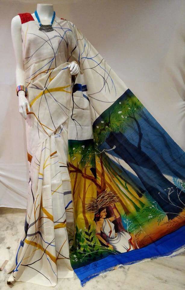 Authentic Murshidabad Silk Saree All Over Hand Paint Work Pure Handloom Soft Murshidabadi Silk Sari With Blouse Piece | Gift For Anniversary