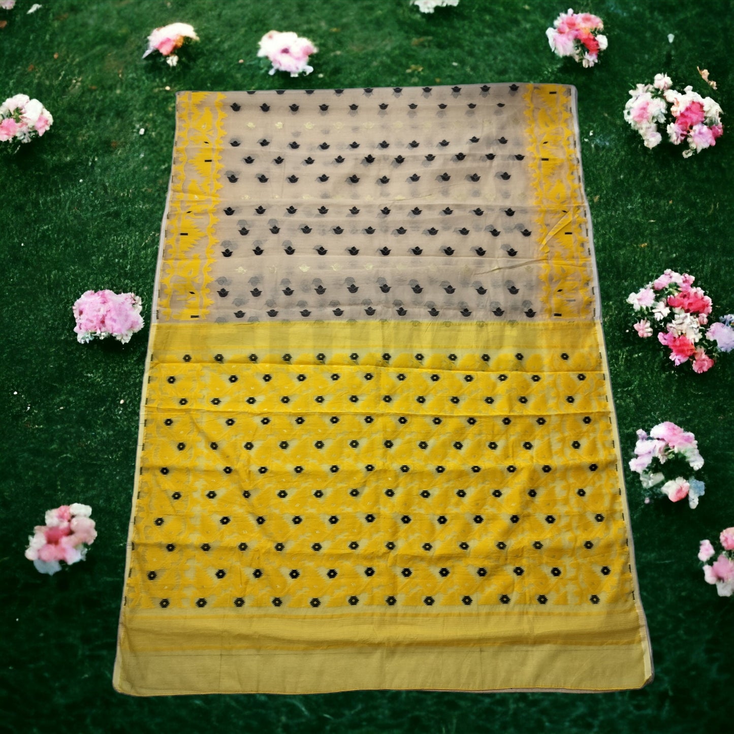 Handcrafted Designer Dhakai Jamdani Saree Rich Texture Jamdani Work, Soft Dhakai Jamdani Saree Authentic Dhakai from West Bengal