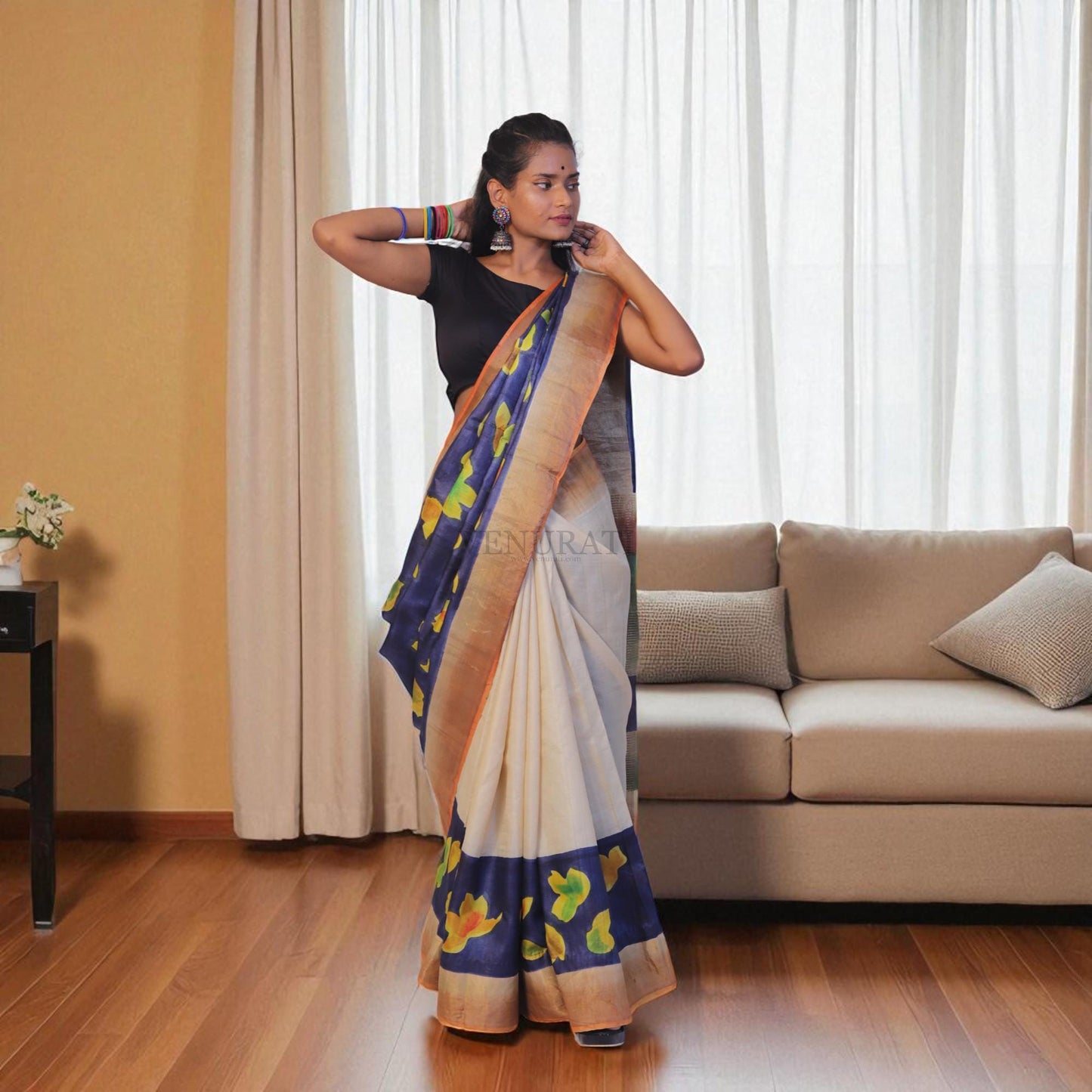 Pure Silk Saree With Blouse Piece, Authentic Zari Tussar Silk Saree with Silk mark, Hand Paint Silk Saree, Tassar Silk Sari for Women