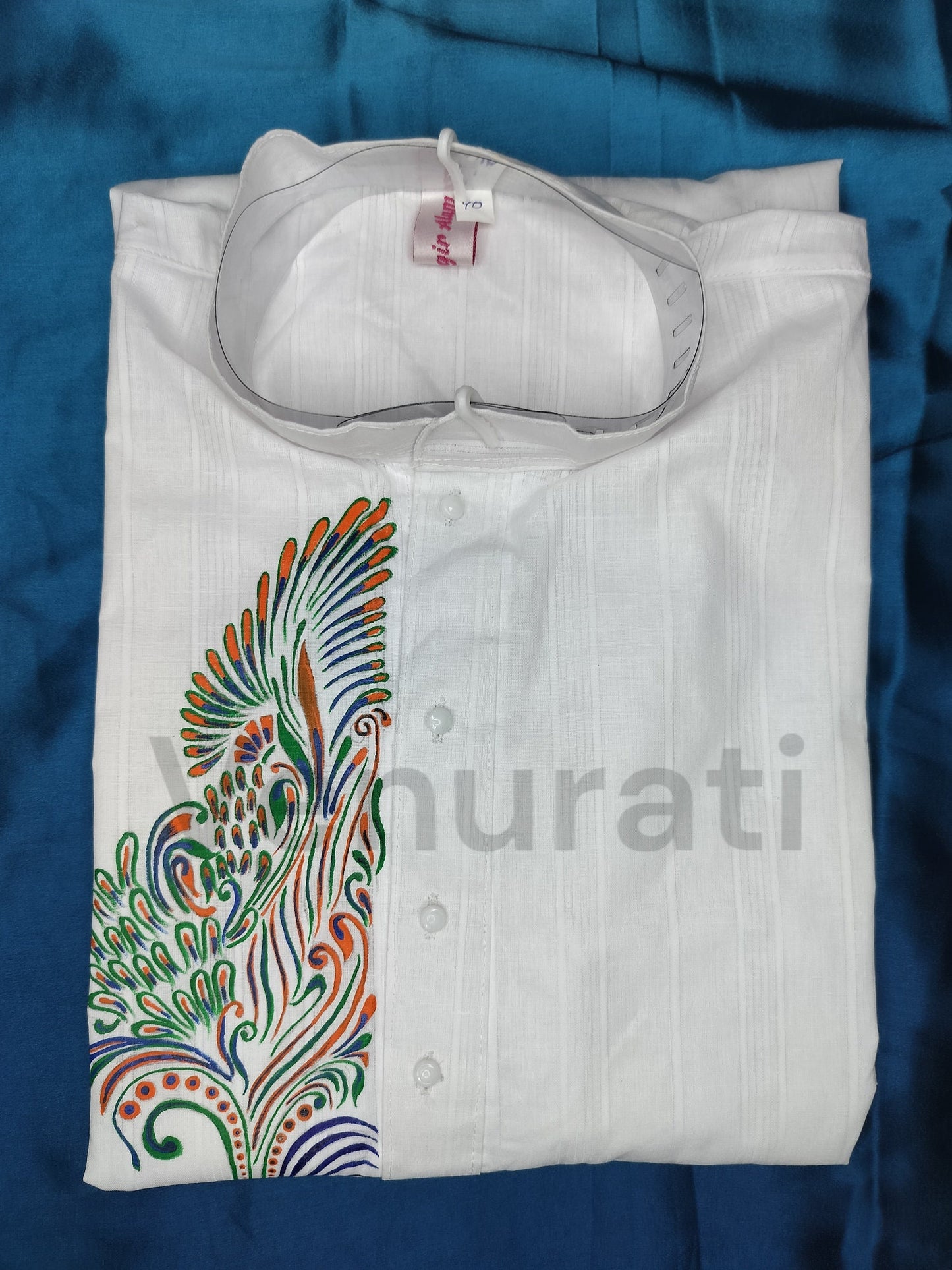 Hand painted Pure Cotton Kurta for Men's, Indian Style Men's Kurta, Handpaint Punjabi for Mens, Anniversary Gift