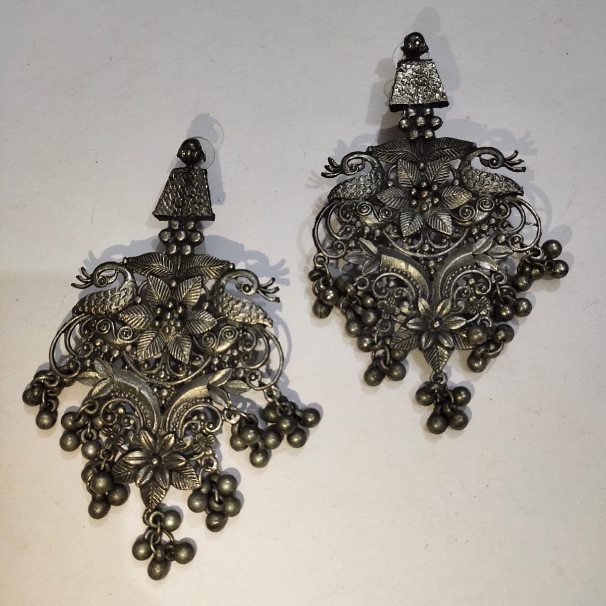 Indian Traditional Earring, Black polish Peacock Dangle Earring