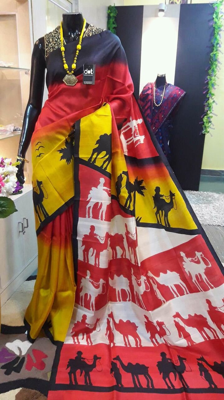 Authentic Murshidabad Silk Saree All Over Hand Paint Work Pure Handloom Soft Murshidabadi Silk Sari With Blouse Piece | Gift For Anniversary