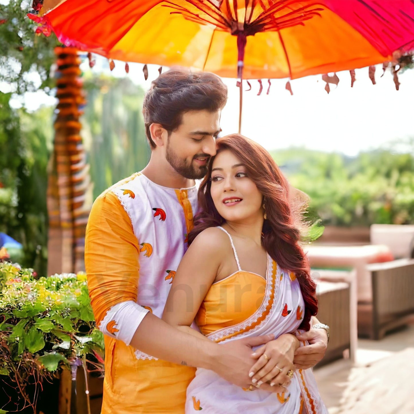 Designer Saree And Punjabi Couple Set With Embroidery work Pure Cotton Mens Kurta Authentic Cotton Saree With Blouse