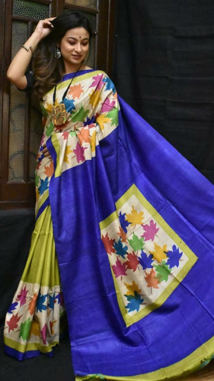 Authentic Murshidabad Silk Saree All Over Hand Paint Work Pure Handloom Soft Murshidabadi Silk Sari With Blouse Piece | Gift For Anniversary