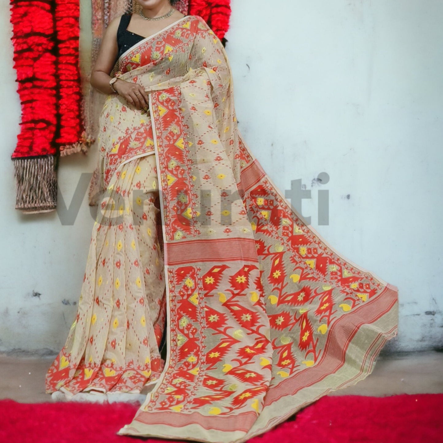 Dhakai Jamdani Saree - Handwoven Jamdani Saree, Soft Cotton Saree, Soft Jamdani Sari for Women