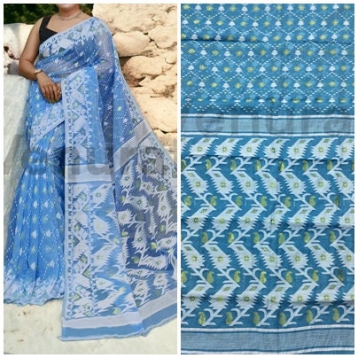 Dhakai Jamdani Saree - Handwoven Elegance from Bengal, Pure Jamdani Work Cotton Saree Regular Wear Saree Gift For Mom