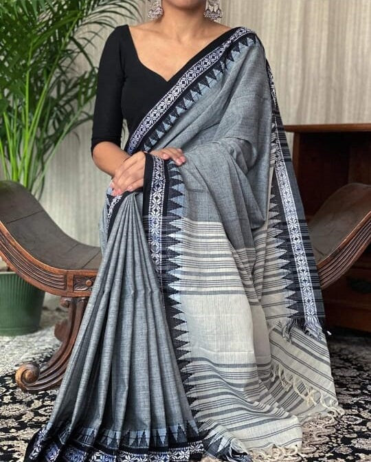 Pure Mercerized Cotton Begumpuri Saree With Blouse Piece Handwoven Soft Dhonekhali Cotton Sarees With Temple Border Durga Puja Gift