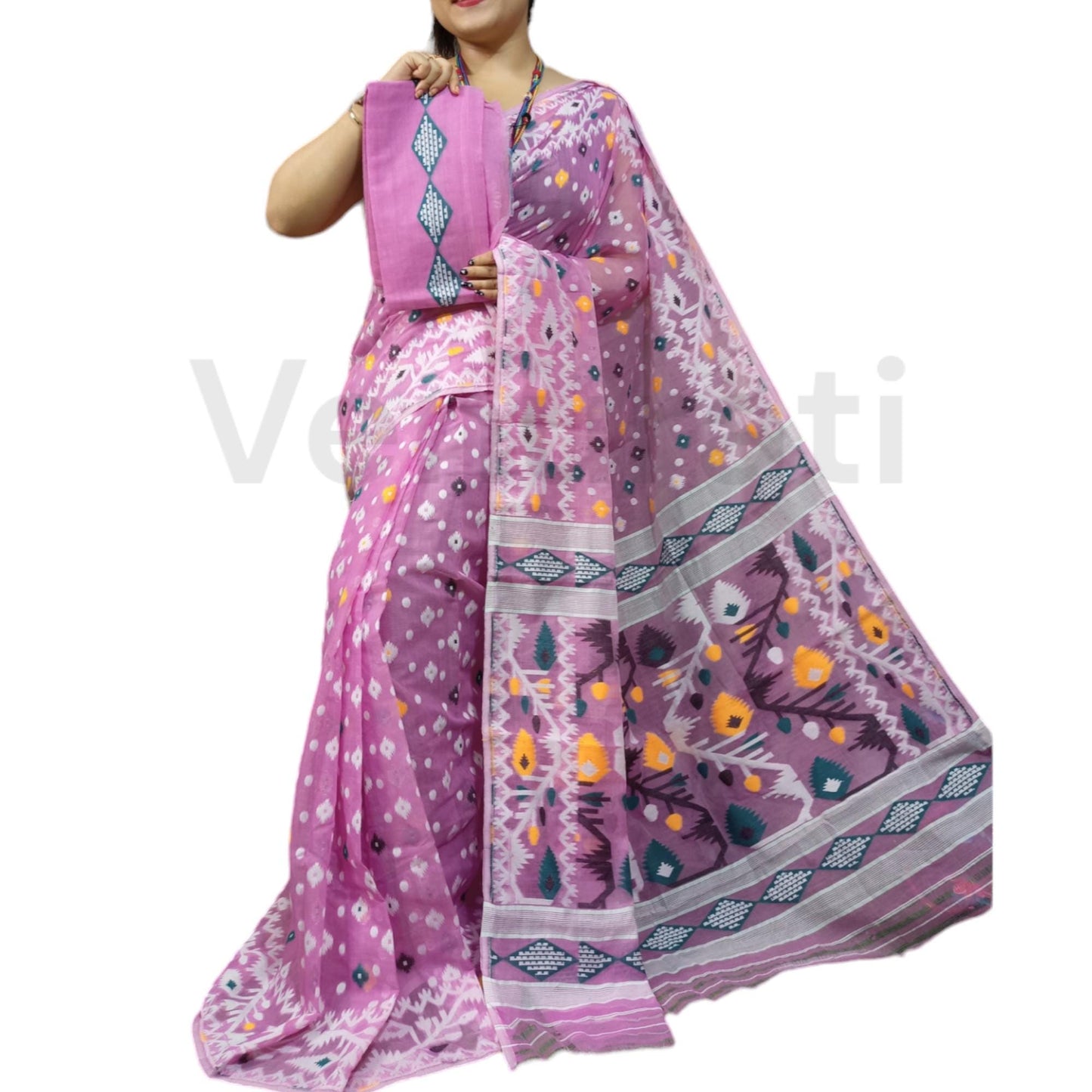 Cotton Soft Jamdani Saree Rich Texture And Work All Over Jamdani Work , Soft Dhakai Jamdani Saree Authentic Soft Jamdani Sari With B.P