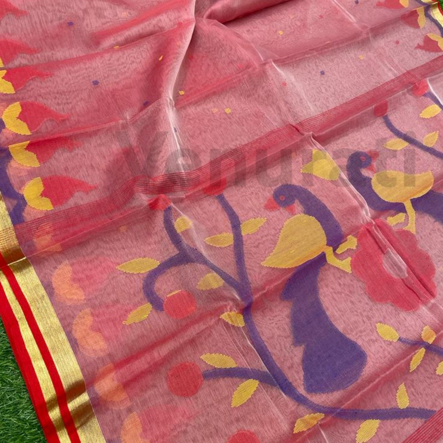 Traditional Bengal Handwoven Maslin Jamdani Saree Resham Jamdani Sarees Zari Artwork Jamdani Sari Muslin Jamdani Sari Gift For Her