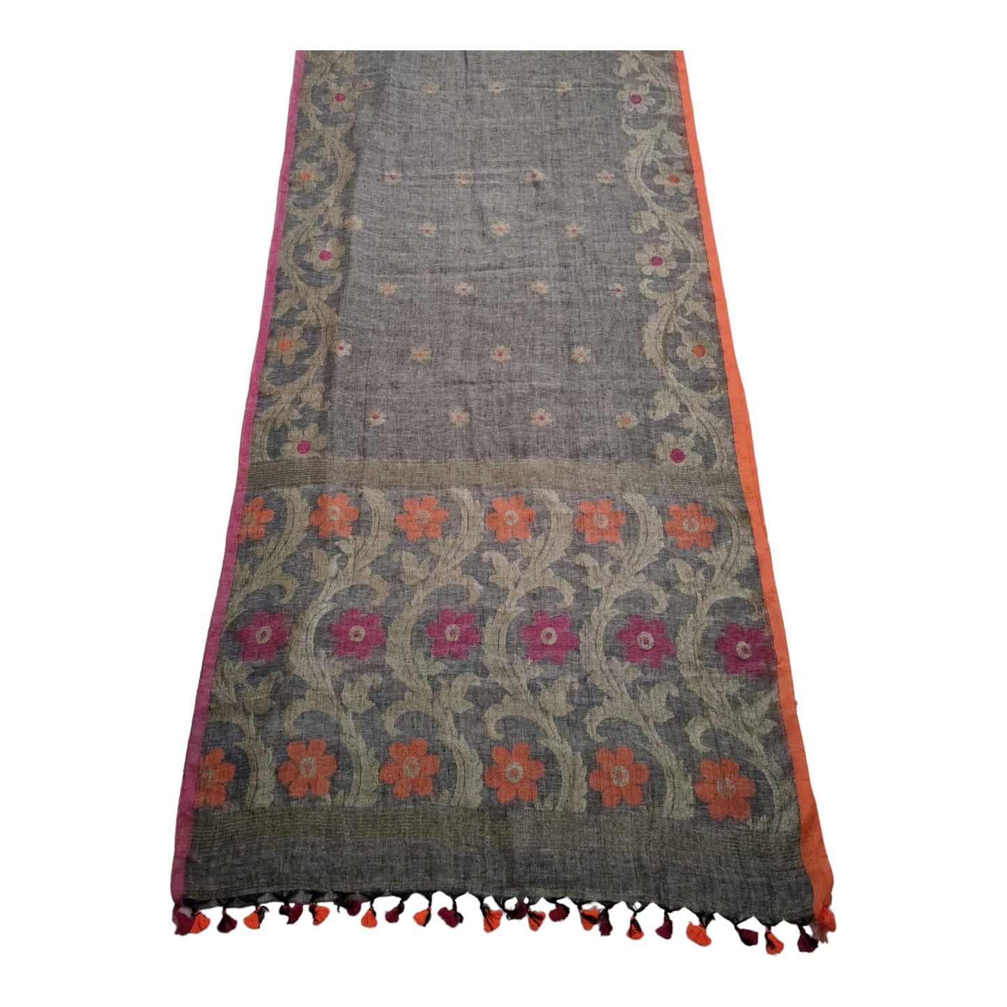 VENURATI Exclusive Organic Linen By Linen Jamdani Saree With Blouse Piece, Handloom Soft 100 Count Linen Jamdani Saree, Authentic Linen Sari