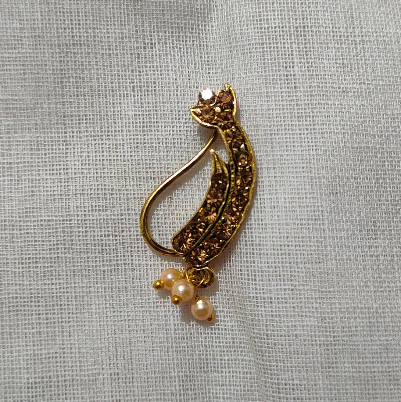 Marathi Nose Pin, Golden False Nose Pin White Stone | Bollywood | Clip on Nose ring | Indian Traditional Bridal Nath | Mothers Day Gift