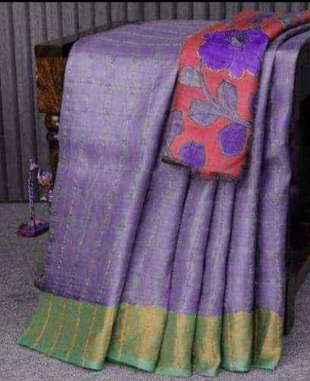 Authentic Check Tussar Saree Beautiful Pallu With Hand Painted Kalamkari Work Blouse Piece SILK MARK CERTIFIED Pure Silk Saree Tussar Silk