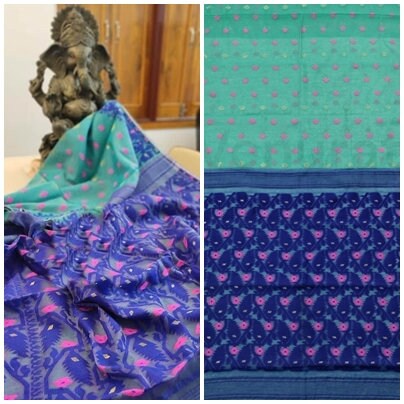Handcrafted Designer Dhakai Jamdani Saree Rich Texture Jamdani Work, Soft Dhakai Jamdani Saree Authentic Dhakai from West Bengal