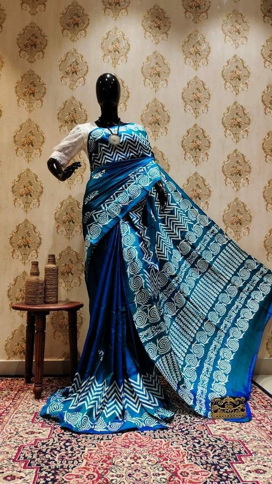 Authentic Bishnupuri Silk Saree Block Print Dual Tone Katan Silk Saree With Silk Mark Silk Saree With Blouse Piece