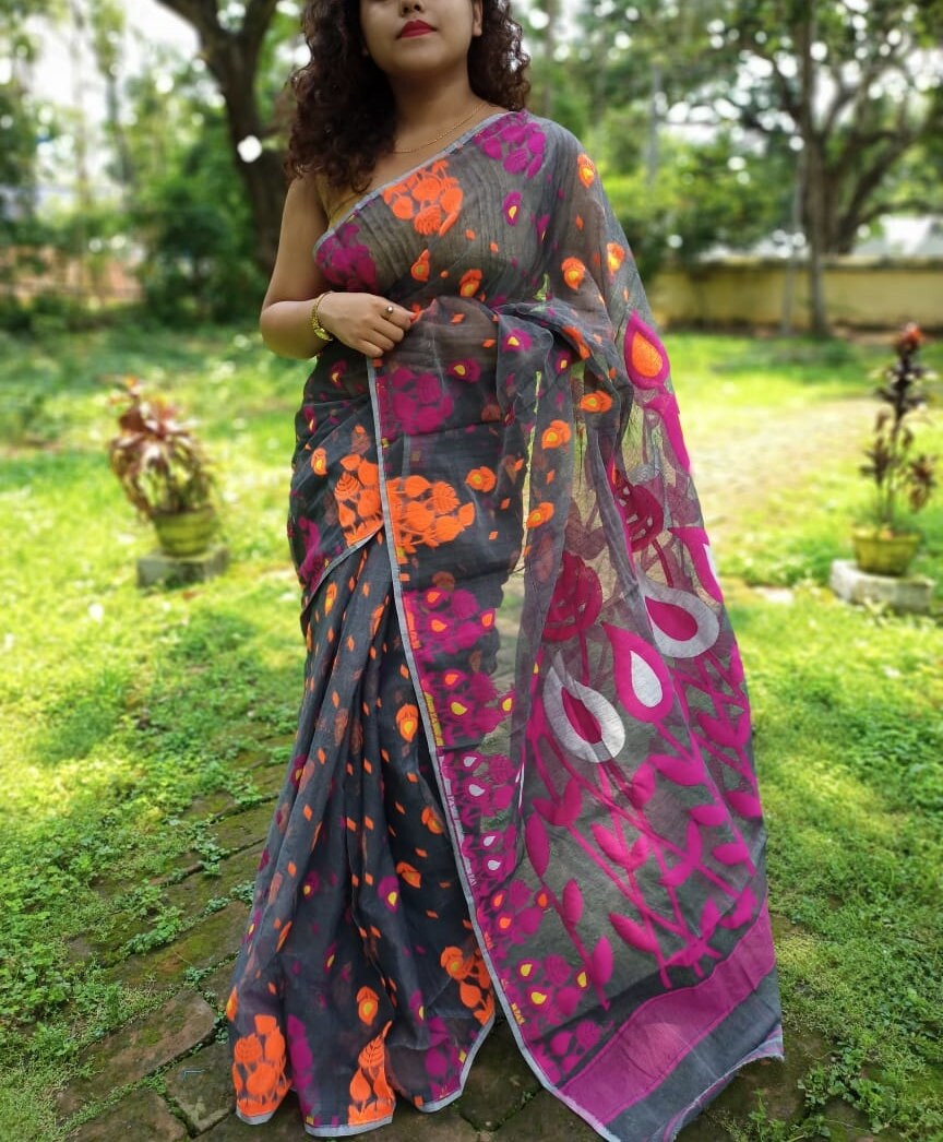 Dhakai Jamdani Saree Allover Jamdani Work Soft Jamdani Sari Comfortable To Wear Bengal Handloom Saree for Women Gift For DurgaPija