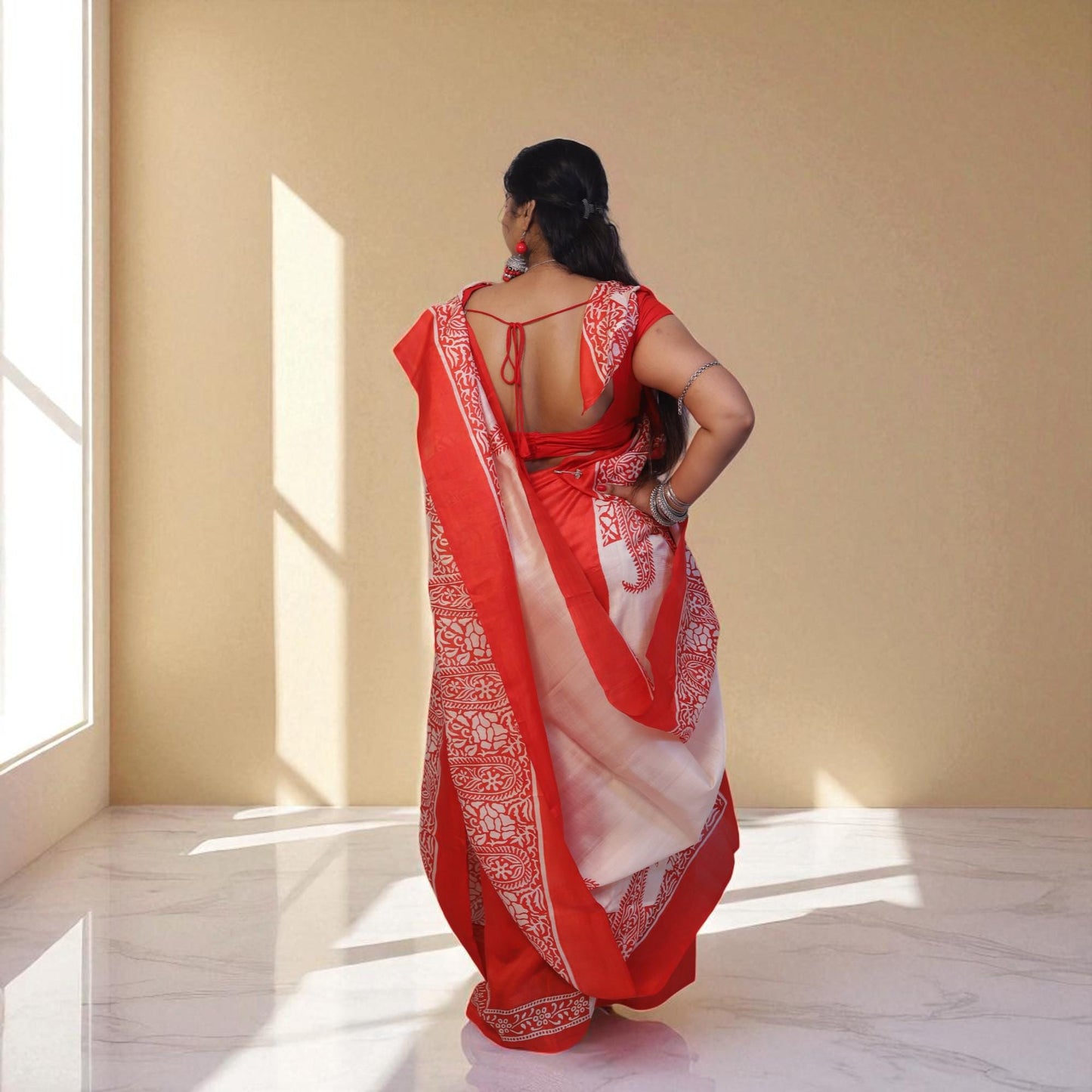 Pure Silk Saree With Blouse Piece, Authentic Murshidabad Silk Saree with Silk mark Tag, Batik Paint Silk Saree, Handmade Silk Sari for Women