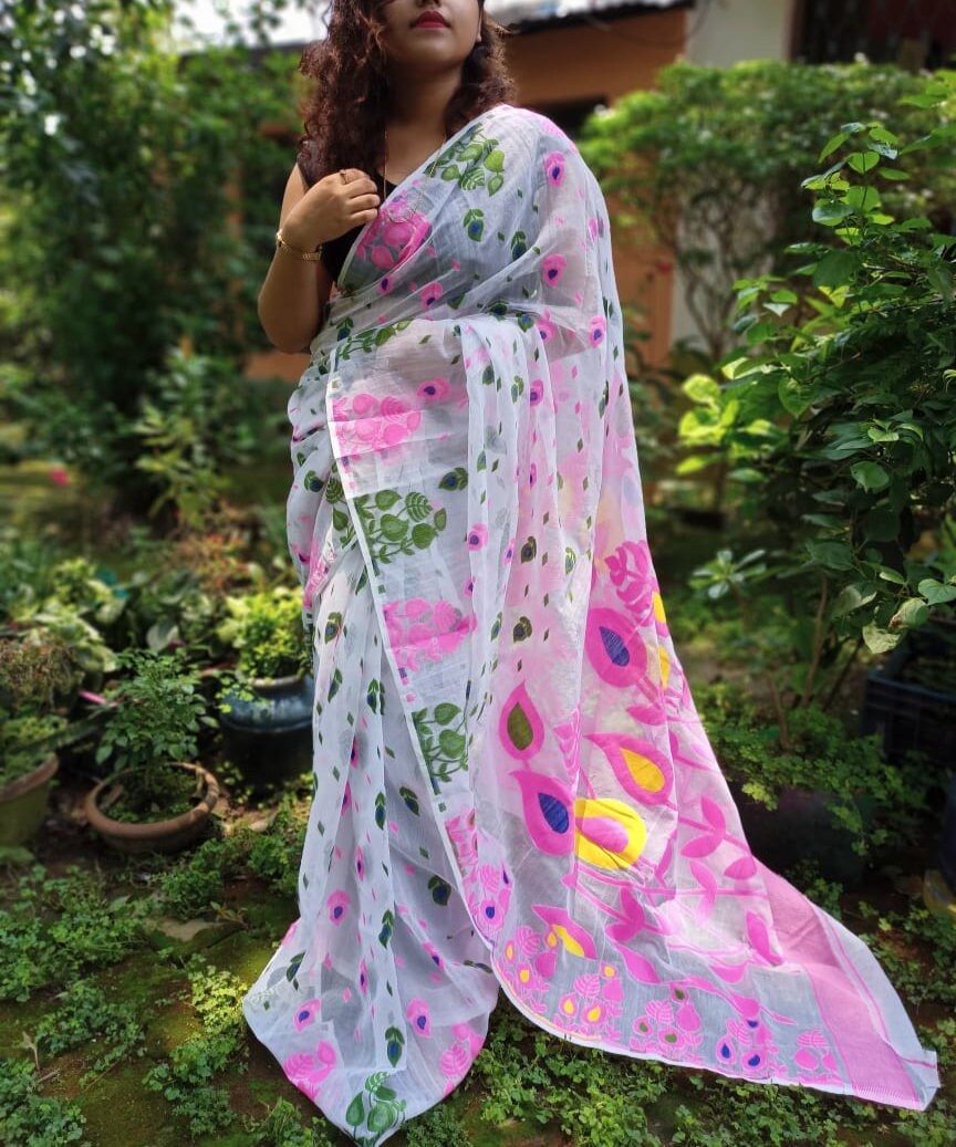 Dhakai Jamdani Saree Allover Jamdani Work Soft Jamdani Sari Comfortable To Wear Bengal Handloom Saree for Women Gift For DurgaPija