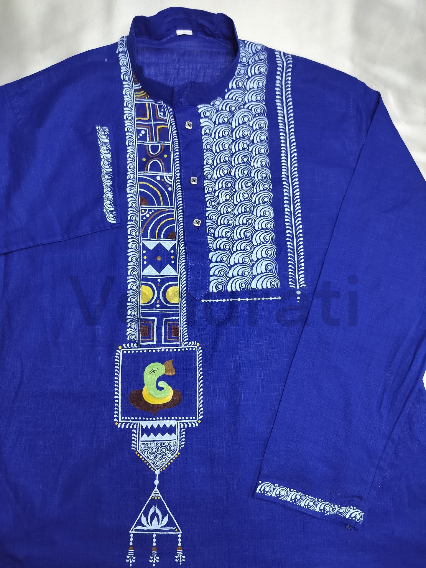 Hand painted Pure Cotton Kurta for Men's, Indian Style Men's Kurta, Handpaint Punjabi for Men's, Gift for Dad
