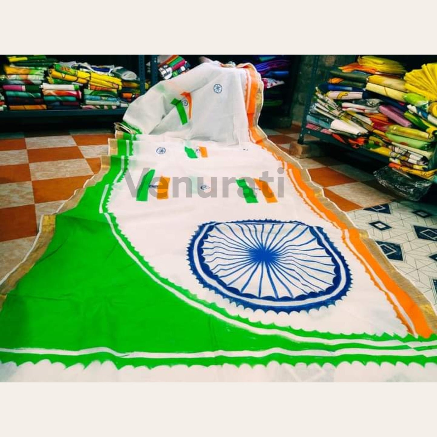 Tri Color Kerala Cotton Saree for Indian Independence Day, Tiranga Saree for 15th August, Soft Cotton Saree, Hand Painted Cotton Saree