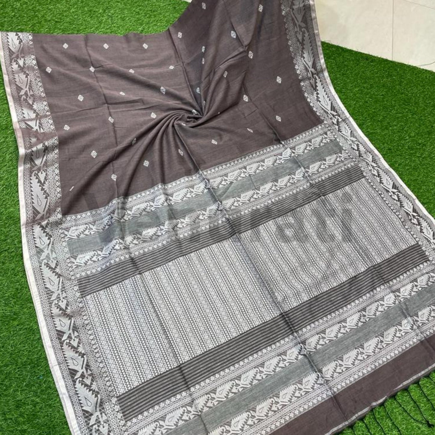 Exquisite Cotton Khadi Karat Border Jamdani Saree Pure Khadi Cotton Jamdani Saree Anniversary Gift Birthday Gift for Indian Wife