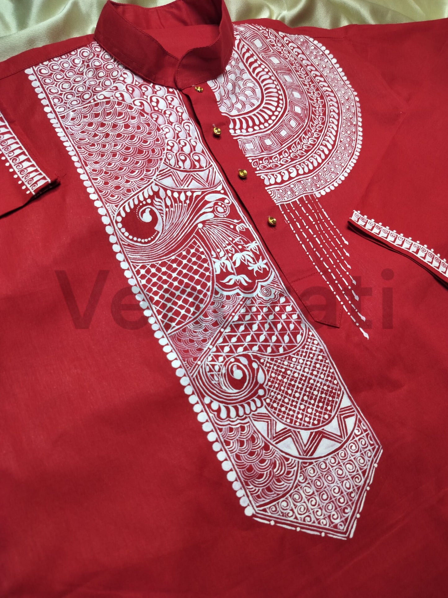 Hand painted Pure Cotton Kurta for Men's, Indian Style Men's Kurta, Handpaint Punjabi for Men's, Gift for Boyfriend