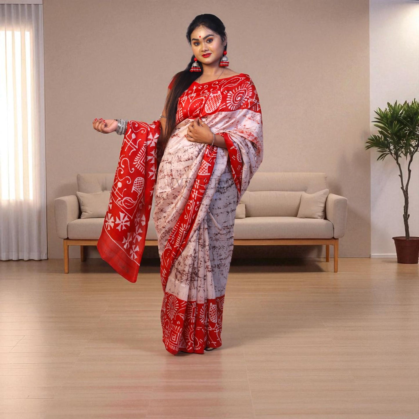 Pure Silk Saree With Blouse Piece, Authentic Murshidabad Silk Saree with Silk mark Tag, Batik Paint Silk Saree, Handmade Silk Sari for Women