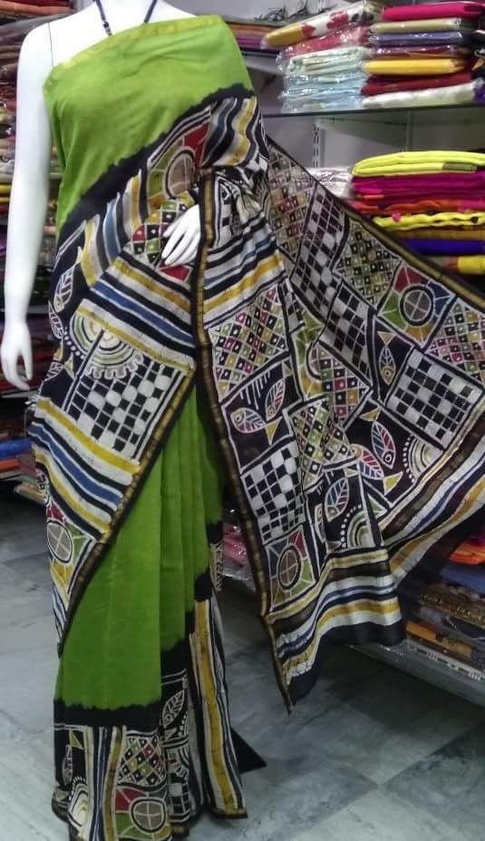 Authentic Murshidabad Silk Saree All Over Hand Paint Work Pure Handloom Soft Murshidabadi Silk Sari With Blouse Piece | Gift For Durga puja