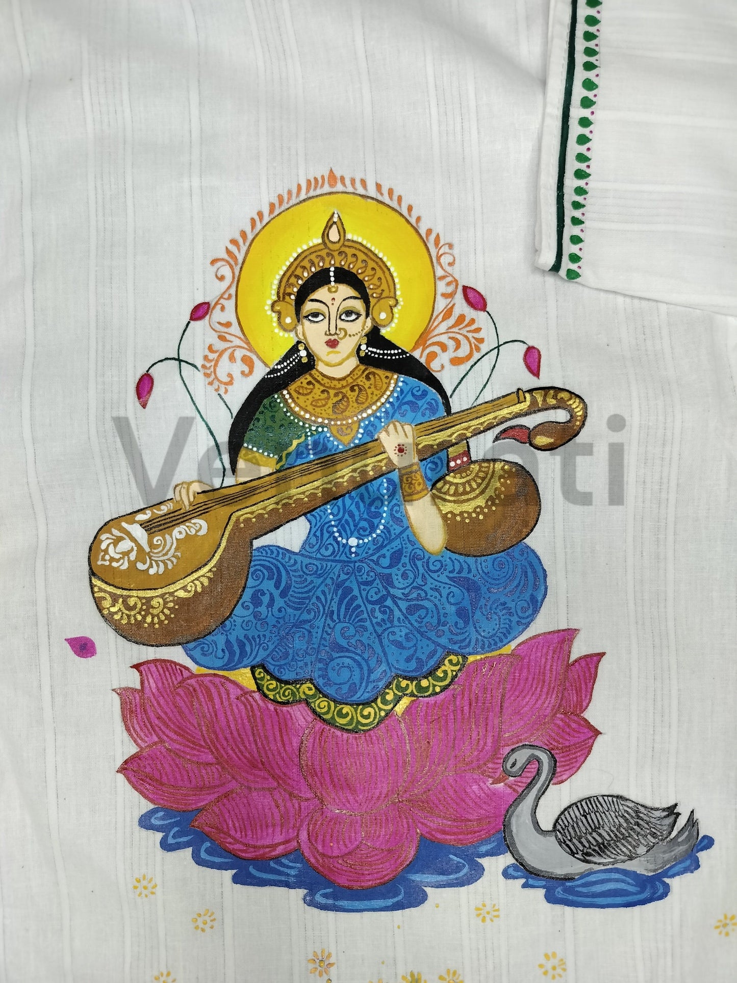 Hand painted Pure Cotton Kurta for Men's, Indian Style Men's Kurta, Handpaint Punjabi for Men's, Gift for Him