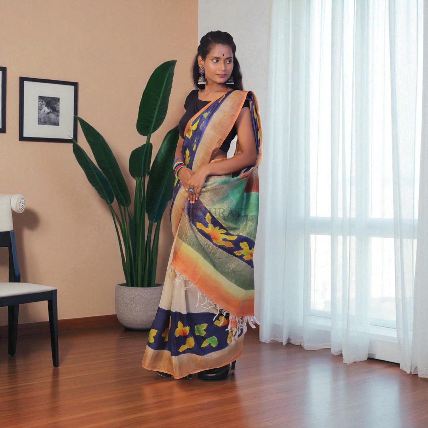 Pure Silk Saree With Blouse Piece, Authentic Zari Tussar Silk Saree with Silk mark, Hand Paint Silk Saree, Tassar Silk Sari for Women