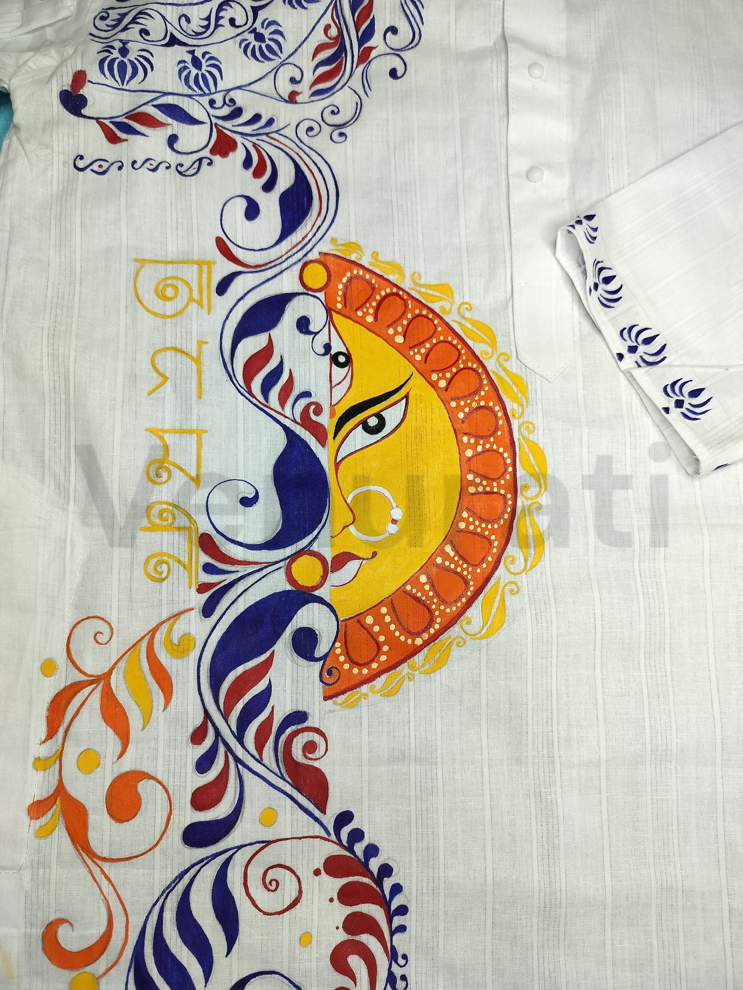 Hand painted Pure Cotton Kurta for Men, Indian Style Men's Kurta, Hand painted Long Kurta for Men, Punjabi for Men, Gift for Boyfriend