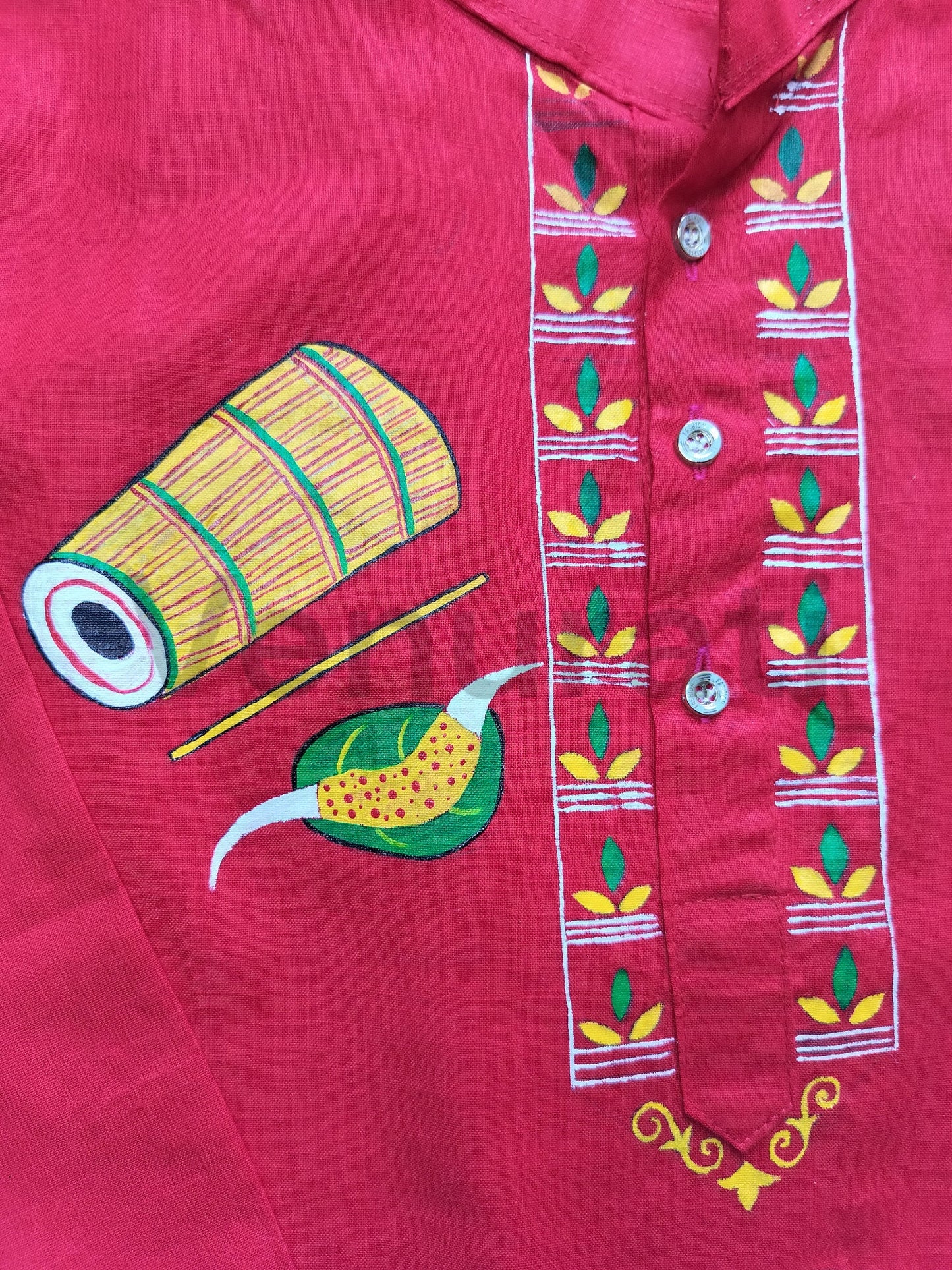 Hand painted Pure Cotton Kurta for Men's, Indian Style Men's Kurta, Handpaint Punjabi for Men's, Gift for Him
